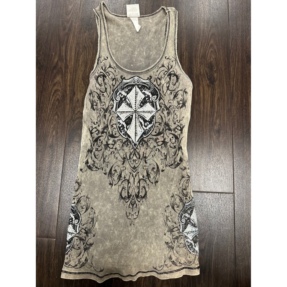 VTG Vocal Rhinestone Cross Longline Tank Top • Y2K Mall Goth Tunic